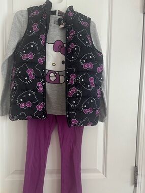 Hello Kitty Black Puffer Vest with matching Top and Purple Leggings